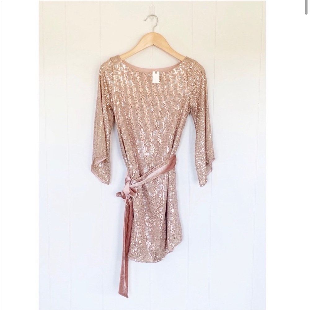 Anthropologie Starling Rose Gold Sequin Dress NWT